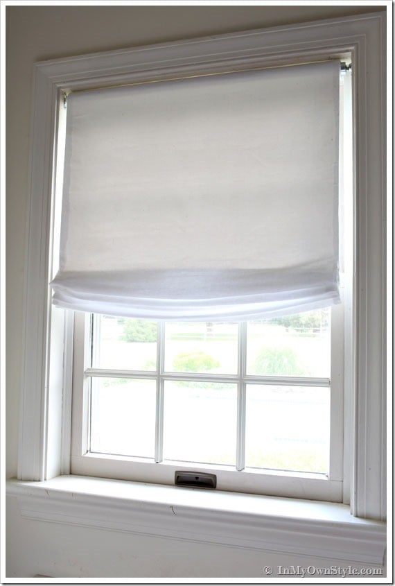 Restoration-Hardware-Knockoff-Relaxed-Roman-Shade on a window in a mudroom