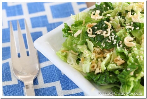 Savoy-Cabbage-Salad-Recipe is a healthy kid-friendly recipe served up on square white plate.