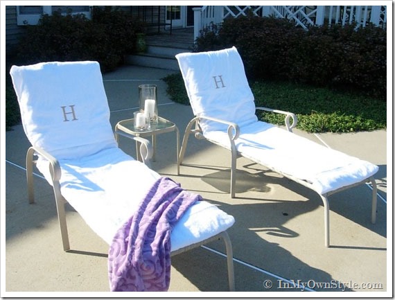 Monogrammed pool chaise cushion covers DIY