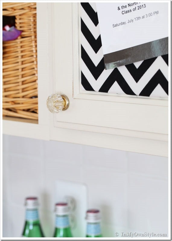 Inset-Kitchen-Cabinet-Memo-Board using Fabric