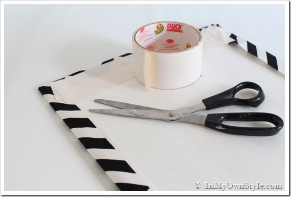 how to attach fabric to a foam board to make a memo board for a kitchen cabinet