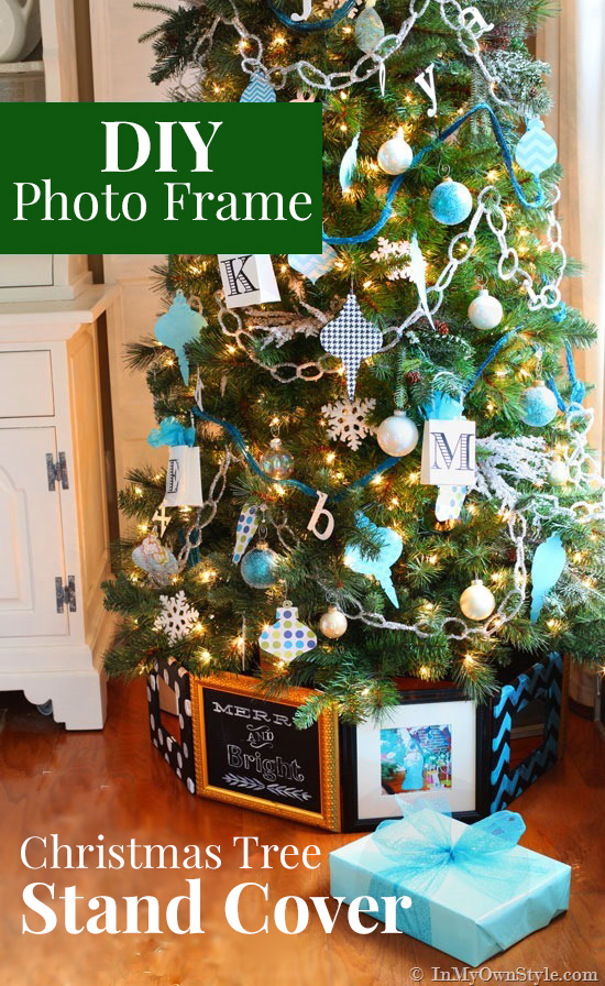 Christmas tree stand cover ideas diy made using photo frames