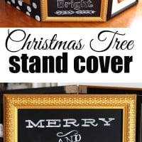 DIY Christmas Decorating Idea. Make a one of a kind personalized Christmas tree stand cover using thrift store picture frames. Fast and easy when you see how clever the frames are attached to one another. | In My Own Style