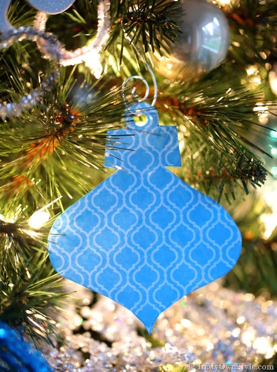 Paper Christmas tree ornaments.