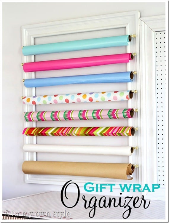 gift wrap or rolls of ribbon organizer DIY