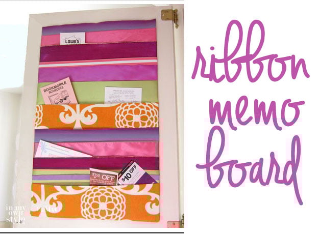 Colorful Ribbon memo board inside a cabinet door. 
