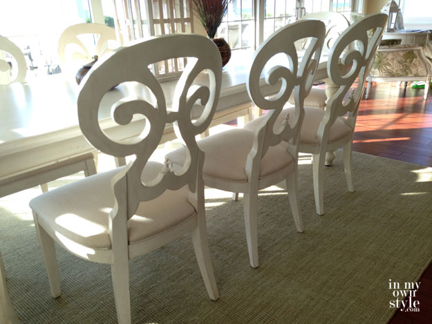 Pretty dining room chairs in beach house.
