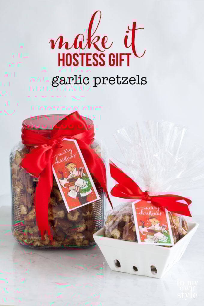 Garlic pretzel recipe that is easy to make and perfect to wrap up in style to give as a holiday hostess gift. | In My Own Style
