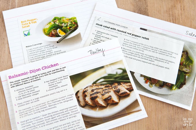 Recipe cards on table