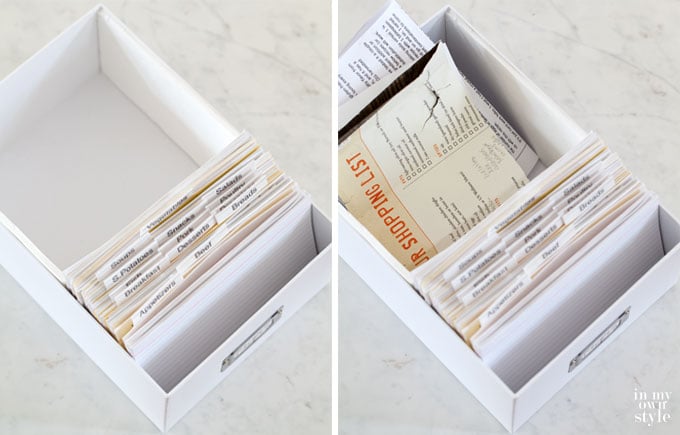 Recipe box organizing into two sections