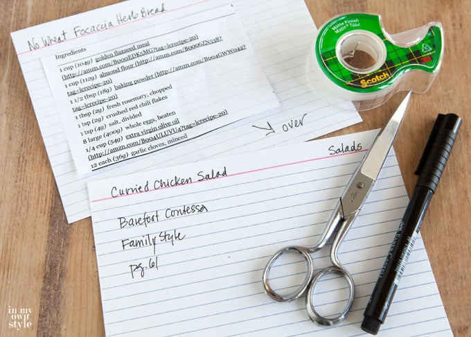 cookbook-and-recipe-card organizing supplies on table