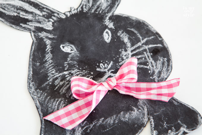 3D Chalkboard bunny sketch with a ribbon bow
