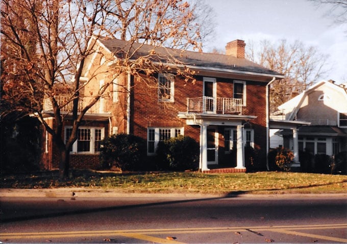 Brick home with balconies