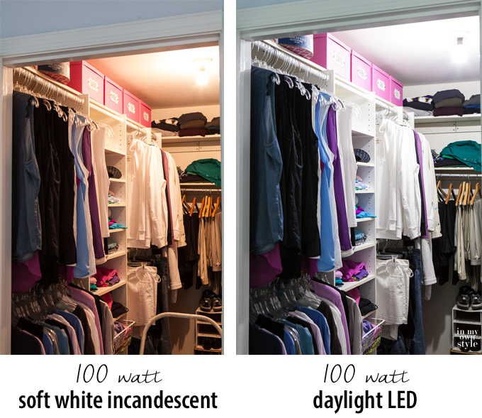 Look at the difference a lightbulb can make in your clothes closet