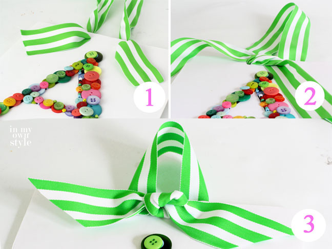 How to tie ribbon into a bow that can also be used to hang art on a wall.