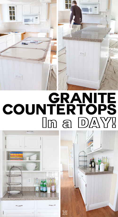 If you like the look of granite, but not the cost and or time it takes to install it, check out this post to see how granite, quartz, or glass countertops can be installed with little or no kitchen downtime. | In My Own Style