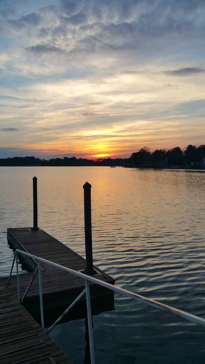 sunset view from the lake house