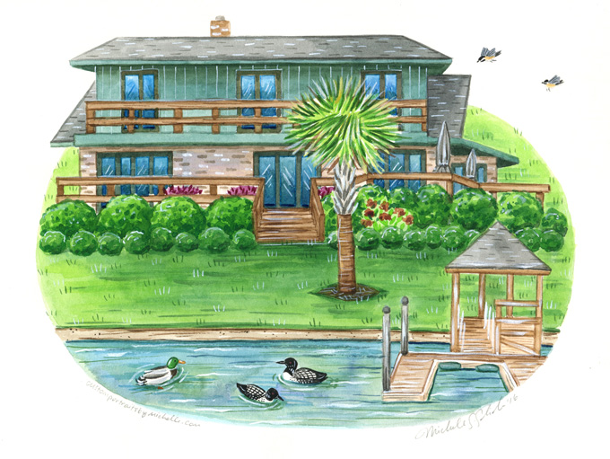 Lake House Custom Watercolor portrait by The Art of Michelle