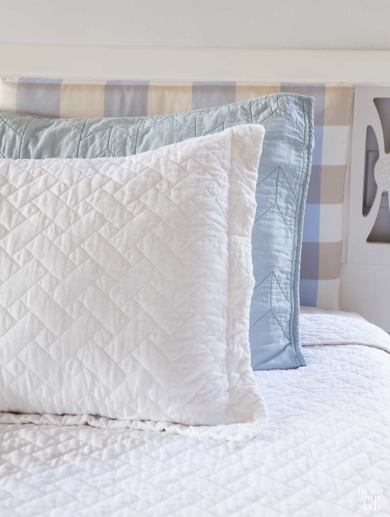 Pillows and DIY cushioned headboard