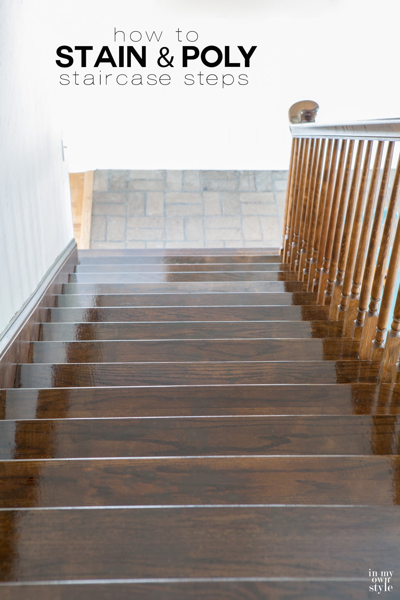 Home Improvement - staircase makeover. How to stain and polyurethane steps on a staircase | In My Own Style