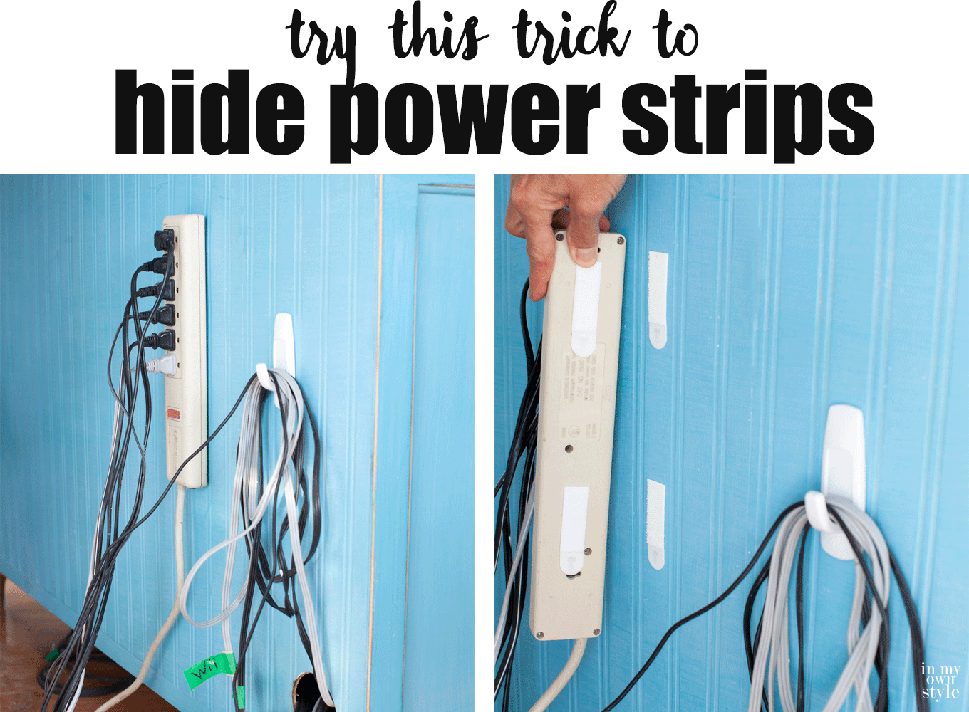 Try this trick to hide electrical power strips from TV's and all your devices. It is simple, inexpensive and can be done by anyone. No DIY skills or tools needed. | In My Own Style