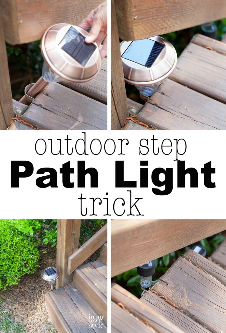 Easy and affordable outdoor lighting idea for steps. This is an ingenious way to add needed lighting to the steps on a deck that does not require an electrician. |In My Own Style