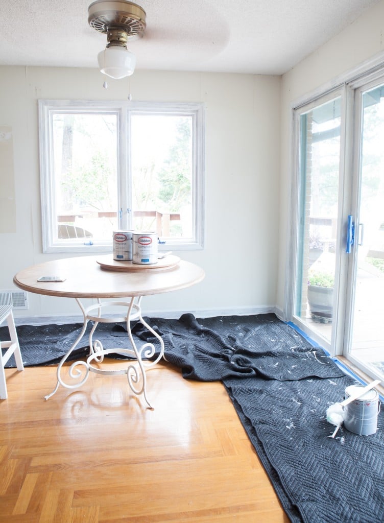 setting up to paint window trim