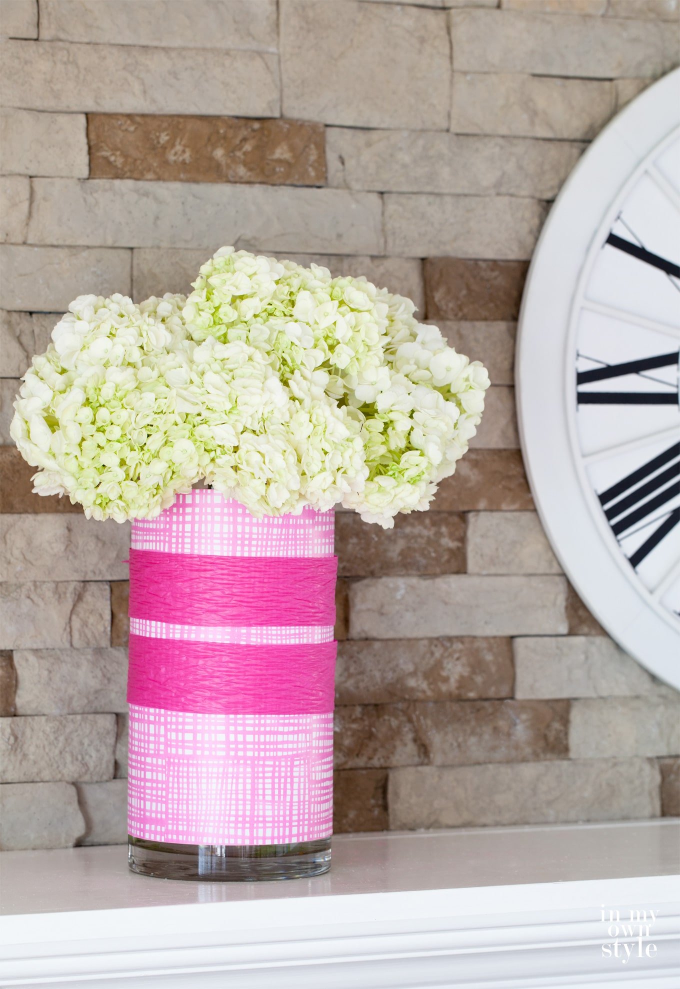 Repurposing-idea-for-using-giftwrap - use over a flower vase