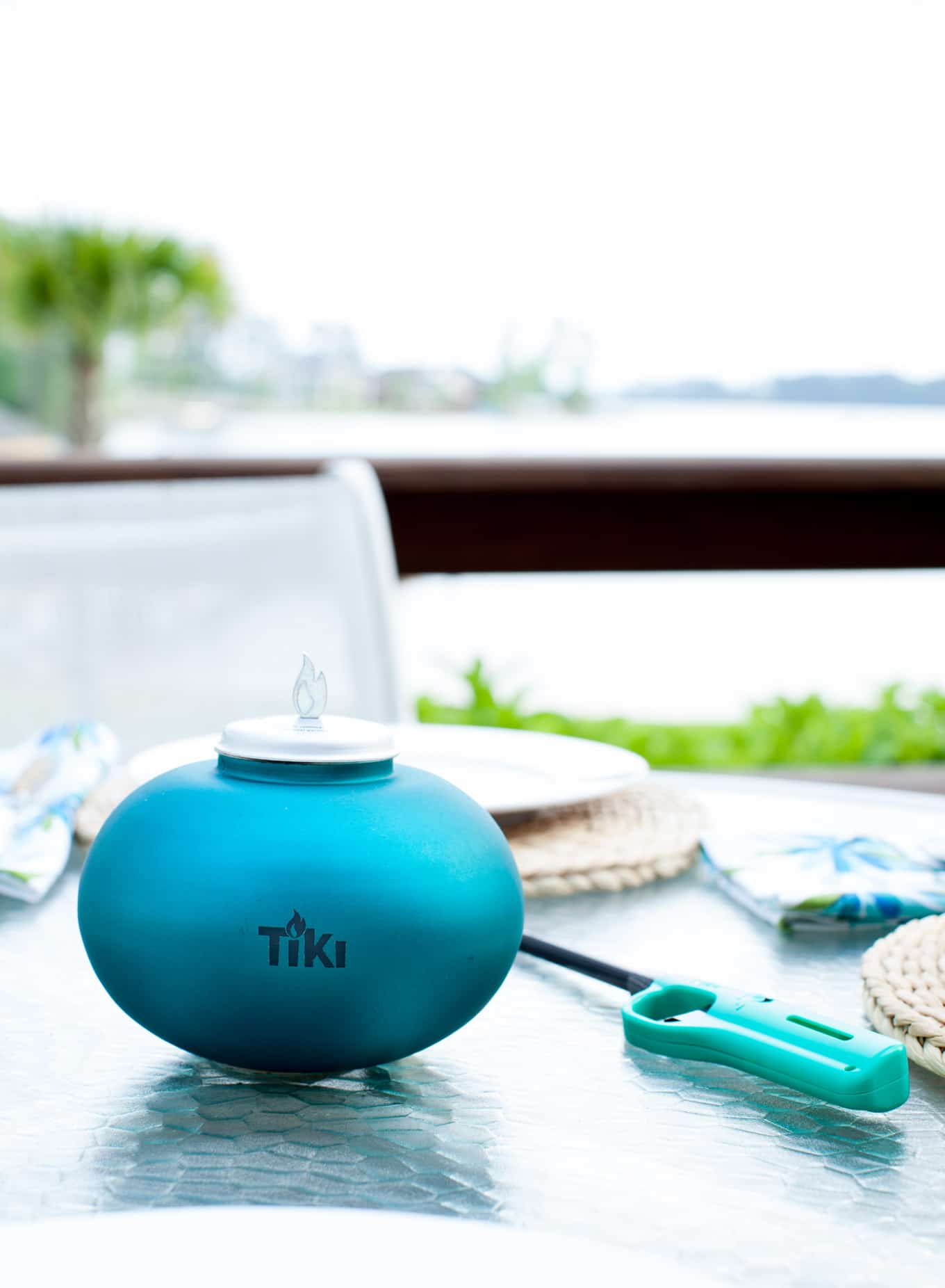 Kick it up a little on the style meter and use a Clean Burn Tabletop Firepiece in Teal by Tiki Brand on your table. It creates the perfect tabletop ambiance with no smoke or sooty mess.
