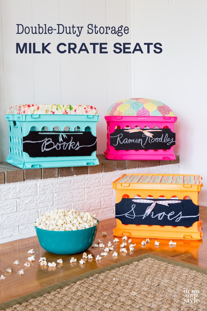 Double duty milk crate seats for dorm rooms