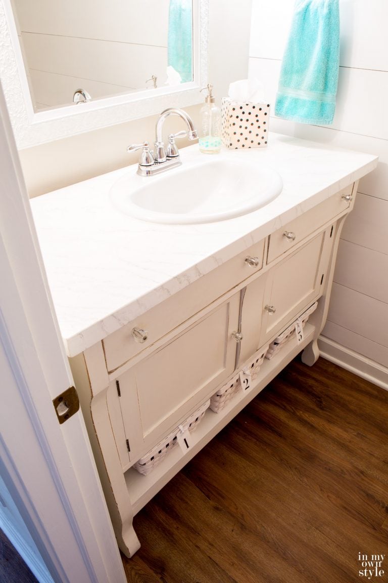 How to repurpose a sideboard into a sink vanity for a bathroom