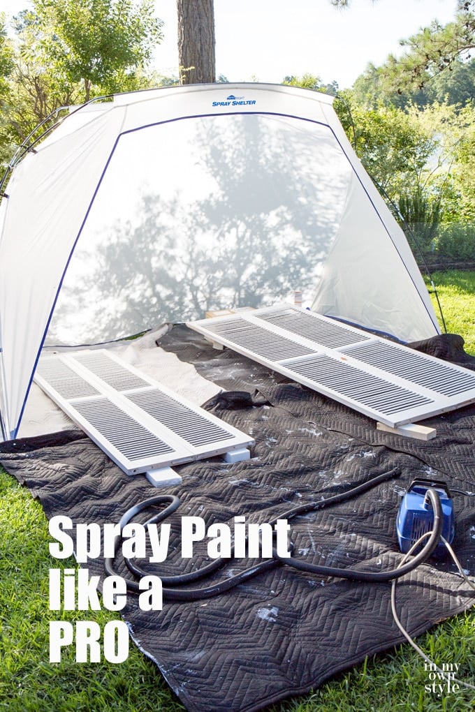 DIY furniture painting tips for using a paint sprayer and paint shelter to help protect what you are painting. and the surrounding area from overspray. This inexpensive tent is easy to set up and affordable. Read more about it...