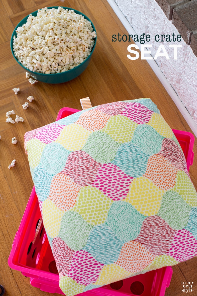 Double duty storage crate seat for dorm rooms, teacher's classrooms, and kid's rooms.