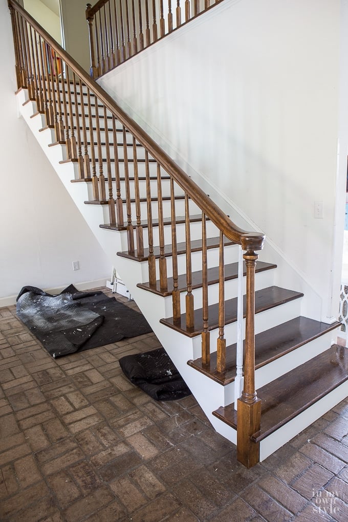 White painted riser staircase DIY