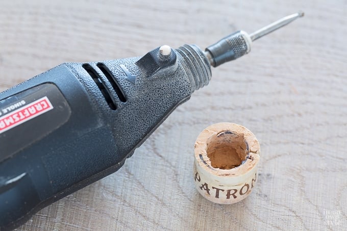 Using a rotary drill to make a doorknob into a bottle stopper