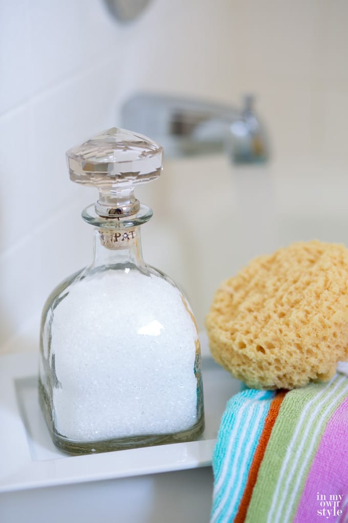 How to repurpose a Patron bottle into a pretty bottle with a crystal top to hold bath salts