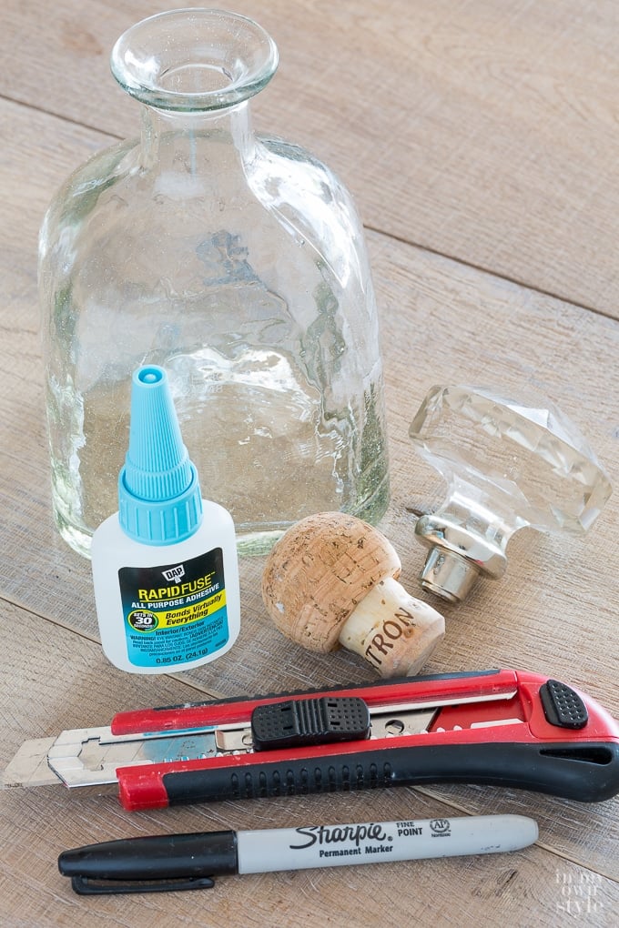 supplies needed to make a doorknob into a decorative bottle stopper