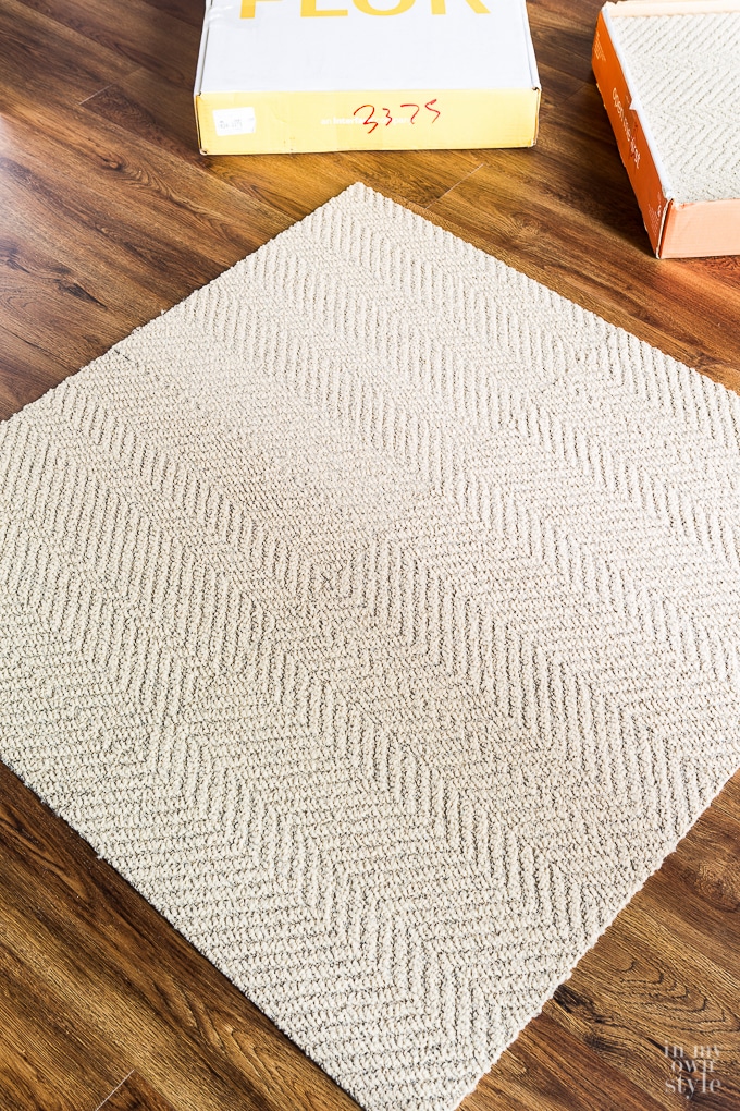 FLOR rug tiles in the design Suit Yourself and the color is flax