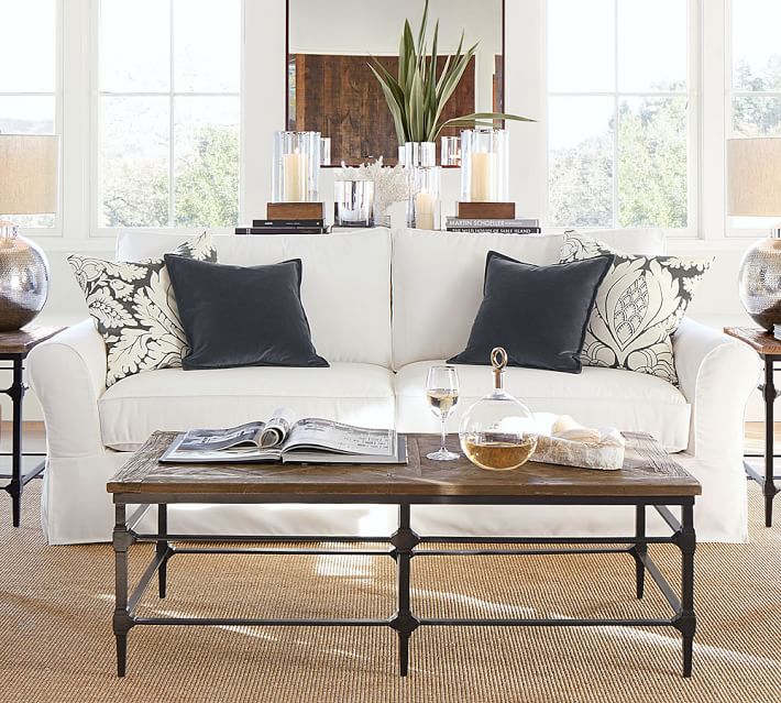Down filled Potter Barn Comfort slipcovered sofa