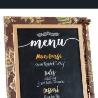 Menu Chalkboard with free printable menu categories in decorative font. Hang or use on an easel for your kitchen or when entertaining.