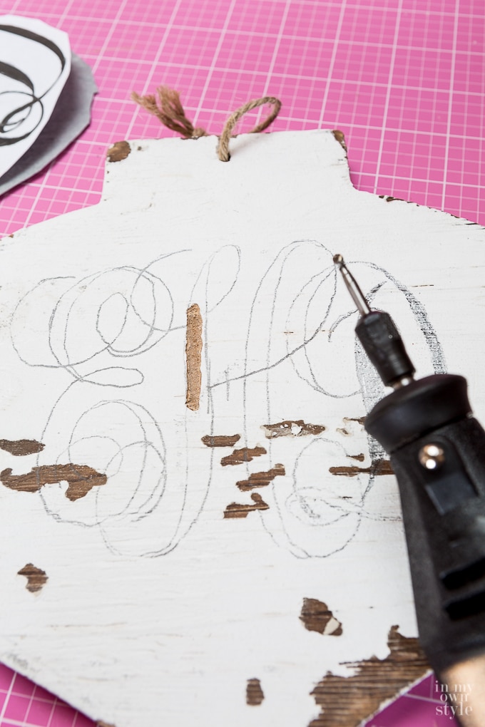Carved wood monogrammed ornament. how to transfer-a-monogram-to-carve-or-paint-on-wood