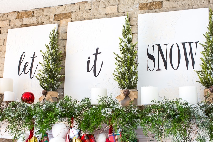 christmas-mantel-decorating-with red and plaid