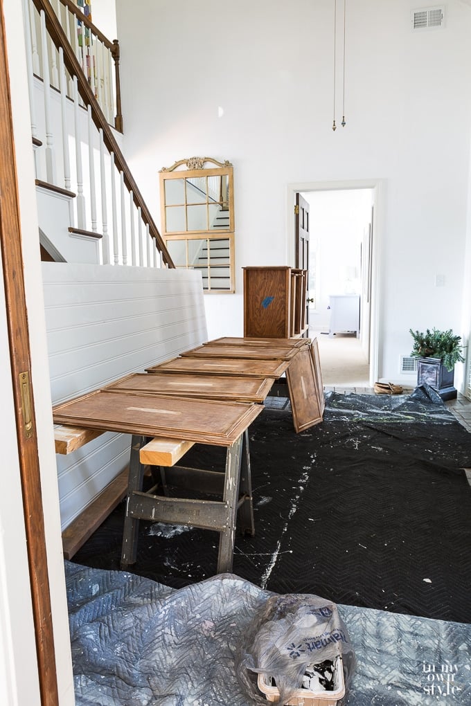 Prep work before painting kitchen cabinets