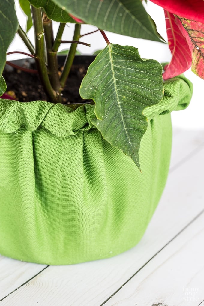 Fabric cover hack for plastic flower pots