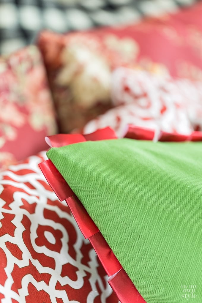 How to use ribbon to make decorative trim for a pillow.