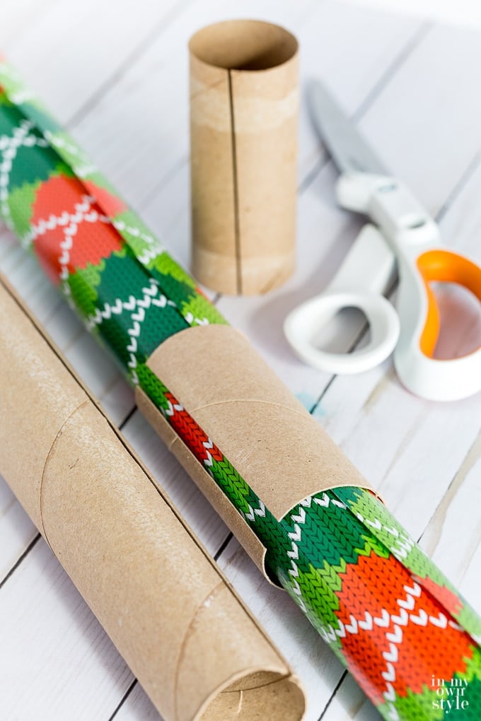 Gift wrap storage idea. Toliet paper tube repurposing idea