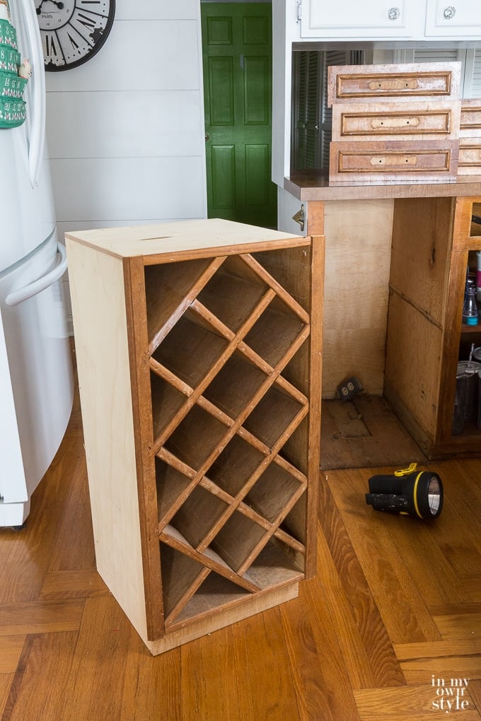 how to paint a built in kitchen wine rack
