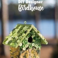 Decorate and paint a designer birdhouse. Craft idea for decorating a birdhouse with paint, fabric, and buttons.