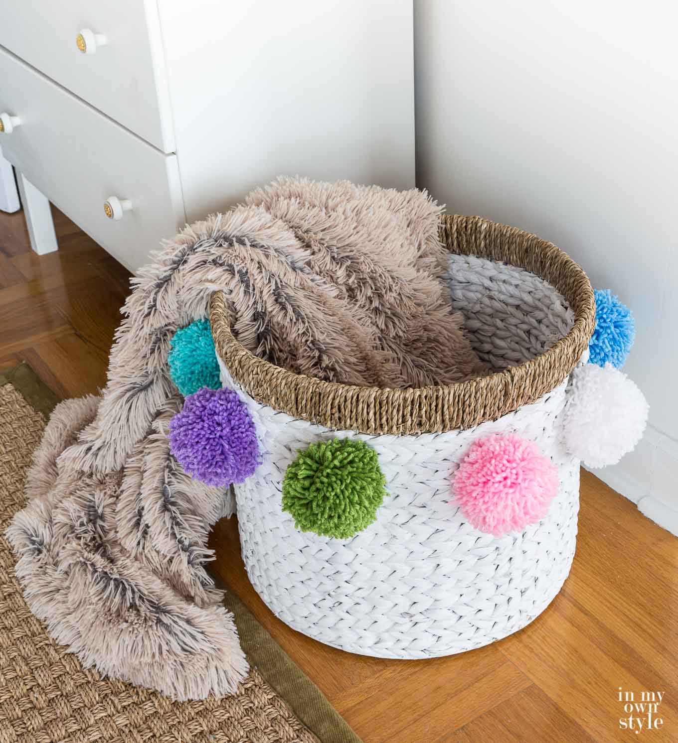 decorative Storage idea pom pom basket