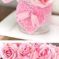 DIY Valentine's Day idea for flower vases using drinking glasses and fabric.
